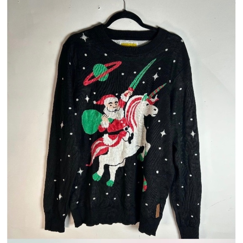 Tipsy Elves Mens XL Santa Riding Unicorn Space Lightsaber Ugly Christmas Sweater